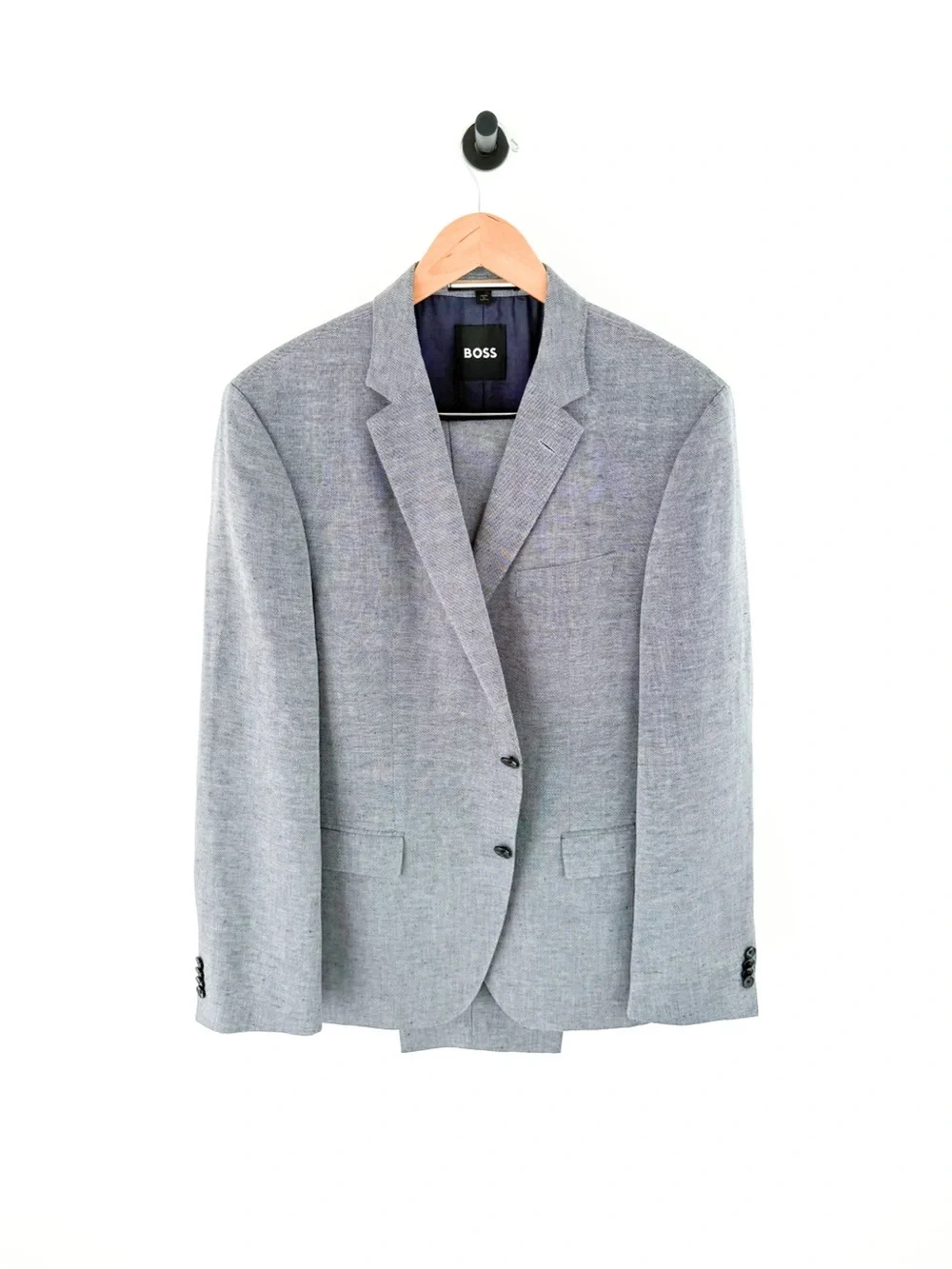 NEW Hugo BOSS Men's Light Gray Navy Blue Linen Suit Jacket and Pants 44R